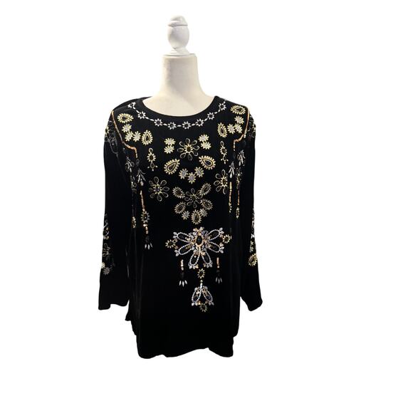 NWT JOHNNY WAS BIYA Charlize Velvet Embroidered Tunic Blouse Sz M MSRP $398 - Picture 2 of 7